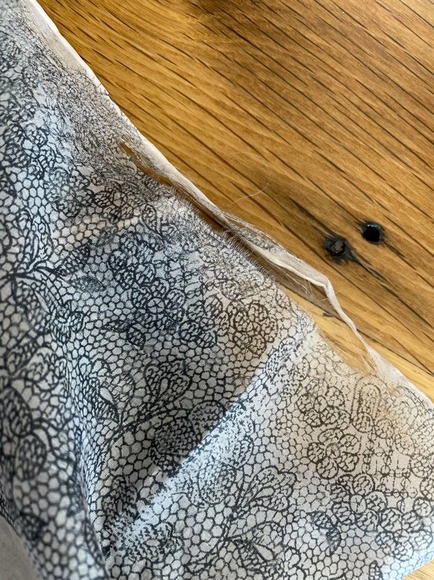 Vintage 1940s Silk Floral Large Square Scarf Wrap Blue Gray Lace Detail AS IS - Picture 10 of 12